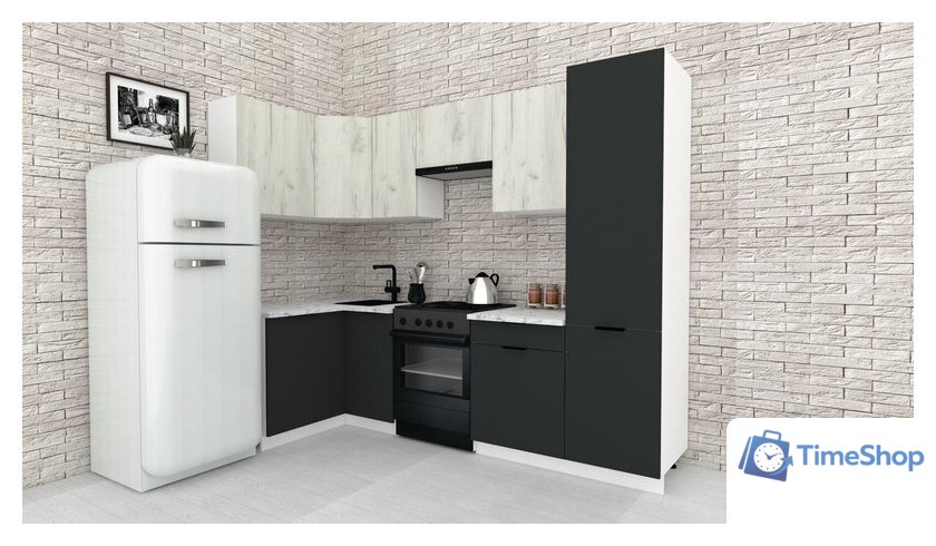 Готовая кухня ВерсоМебель Эко-2 1.2x2.7 левая (дуб крафт белый/антрацит/ст.мрамор итальянский) - Изображение №2 — Интернет-магазин Time-Shop