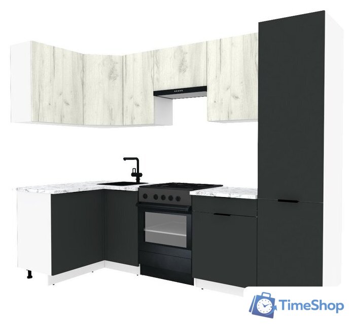 Готовая кухня ВерсоМебель Эко-2 1.2x2.7 левая (дуб крафт белый/антрацит/ст.мрамор итальянский) - Изображение №1 — Интернет-магазин Time-Shop