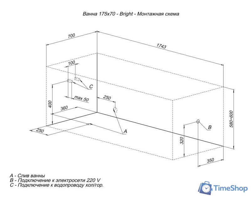 Ванна Aquanet Bright 175x70 - Изображение №14 — Интернет-магазин Time-Shop