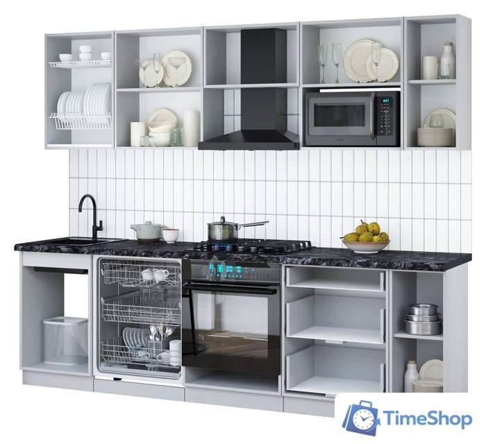 Готовая кухня Интерлиния Мила Gloss 2.6-ПМ2 (серый/белый/опал светлый) - Изображение №3 — Интернет-магазин Time-Shop