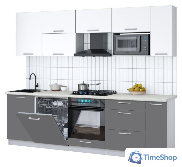 Готовая кухня Интерлиния Мила Gloss 2.6-ПМ2 (серый/белый/опал светлый) - Изображение №1 — Интернет-магазин Time-Shop