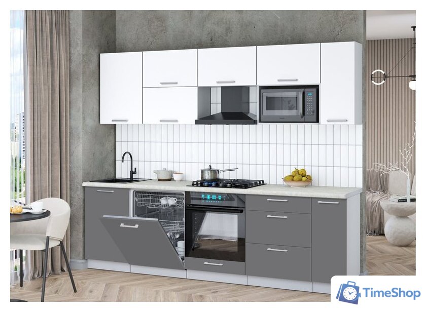 Готовая кухня Интерлиния Мила Gloss 2.6-ПМ2 (серый/белый/опал светлый) - Изображение №2 — Интернет-магазин Time-Shop