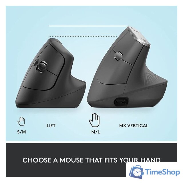 Вертикальная мышь Logitech Lift (графит) - Изображение №8 — Интернет-магазин Time-Shop
