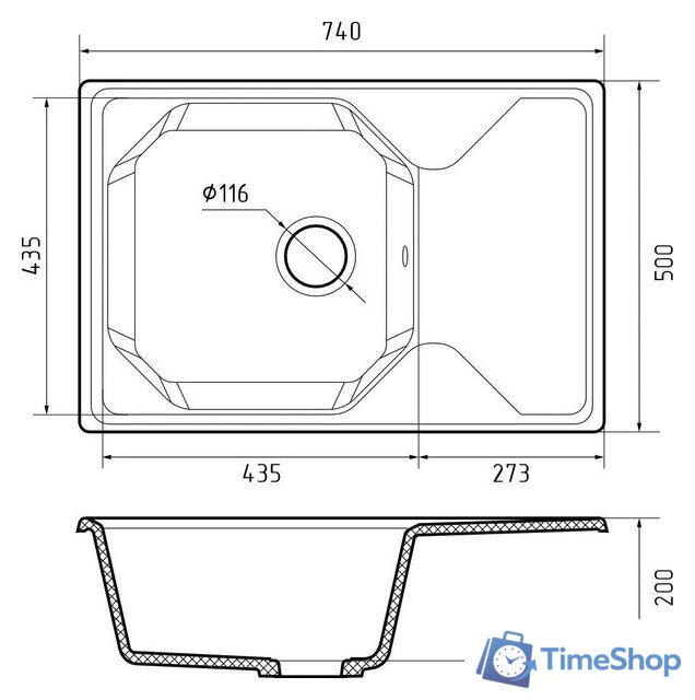 Кухонная мойка GranFest GF-U-740L (кашемир) - Изображение №3 — Интернет-магазин Time-Shop