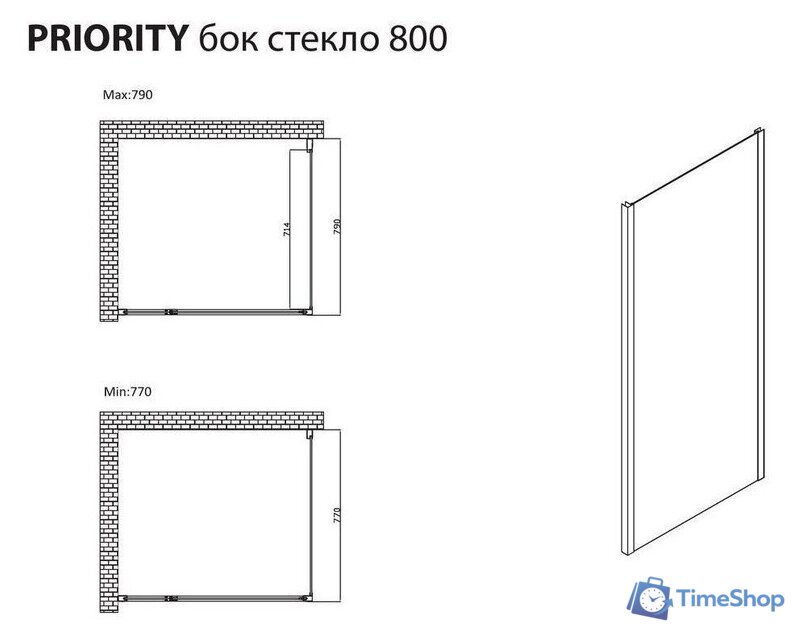 Душевая стенка Allen Brau Priority 3.31042.BBA 79x200 294071 (черный браш) - Изображение №3 — Интернет-магазин Time-Shop