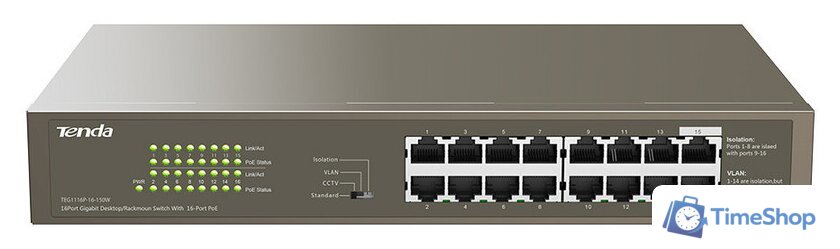 Неуправляемый коммутатор Tenda TEG1116P-16-150W - Изображение №1 — Интернет-магазин Time-Shop