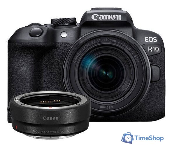 Беззеркальный фотоаппарат Canon EOS R10 RF-S 18-150mm F3.5-6.3 IS STM + адаптер крепления EF-EOS R - Изображение №1 — Интернет-магазин Time-Shop