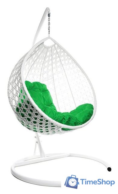 Подвесное кресло M-Group Капля Люкс 11030104 (белый ротанг/зеленая подушка) - Изображение №1 — Интернет-магазин Time-Shop