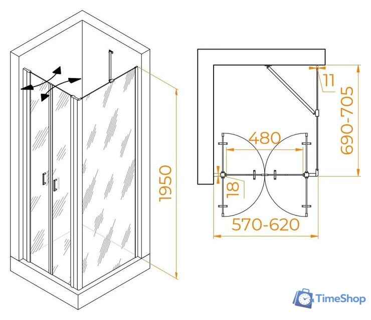Душевой уголок RGW PA-144B (PA-104B+Z-050-2B+O-204B) 060814467-14 60x70 (черный/прозрачное стекло) - Изображение №2 — Интернет-магазин Time-Shop