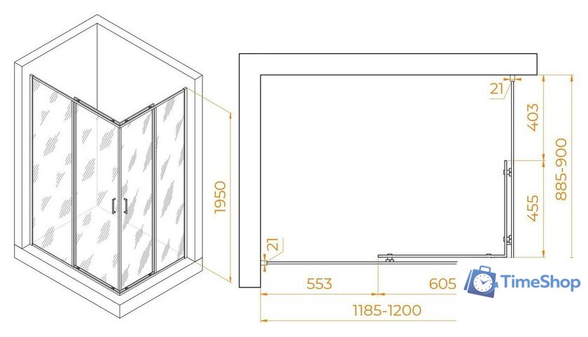 Душевой уголок RGW PA-040 3508104092-11 90x120 (хром/прозрачное стекло) - Изображение №2 — Интернет-магазин Time-Shop