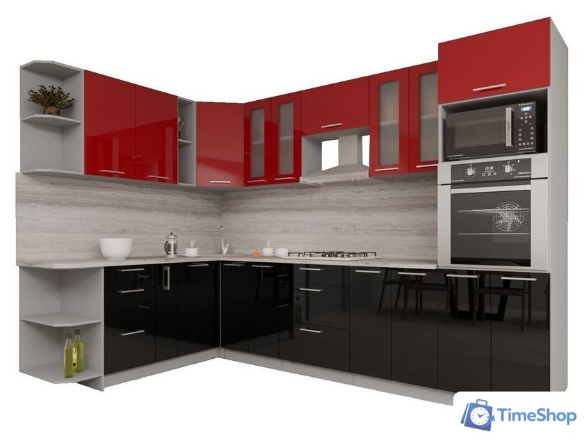 Готовая кухня Интерлиния Мила Gloss 1.88x3.0 левая (красный-черный) - Изображение №1 — Интернет-магазин Time-Shop