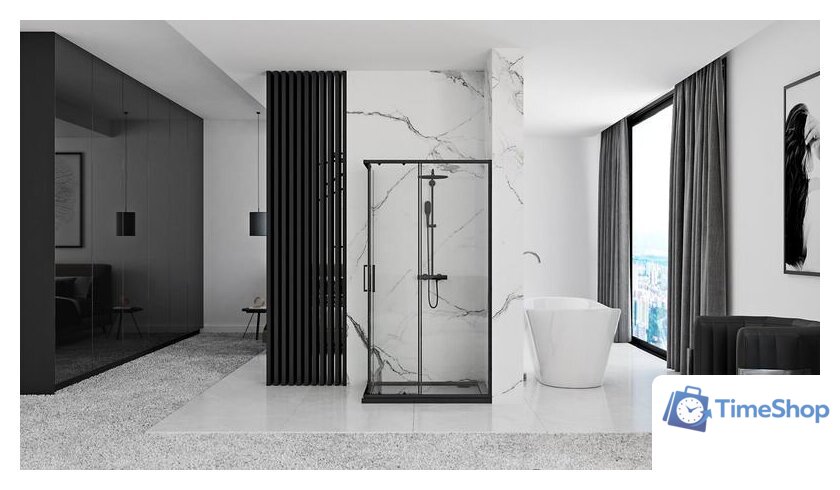 Душевой уголок Rea Punto 100x80 (черный/прозрачное стекло) - Изображение №2 — Интернет-магазин Time-Shop