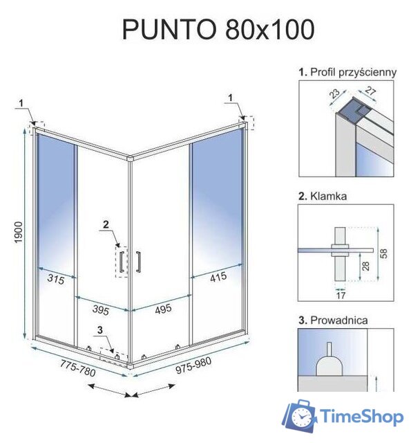 Душевой уголок Rea Punto 100x80 (черный/прозрачное стекло) - Изображение №7 — Интернет-магазин Time-Shop