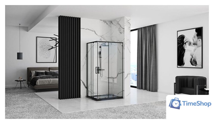 Душевой уголок Rea Punto 100x80 (черный/прозрачное стекло) - Изображение №6 — Интернет-магазин Time-Shop