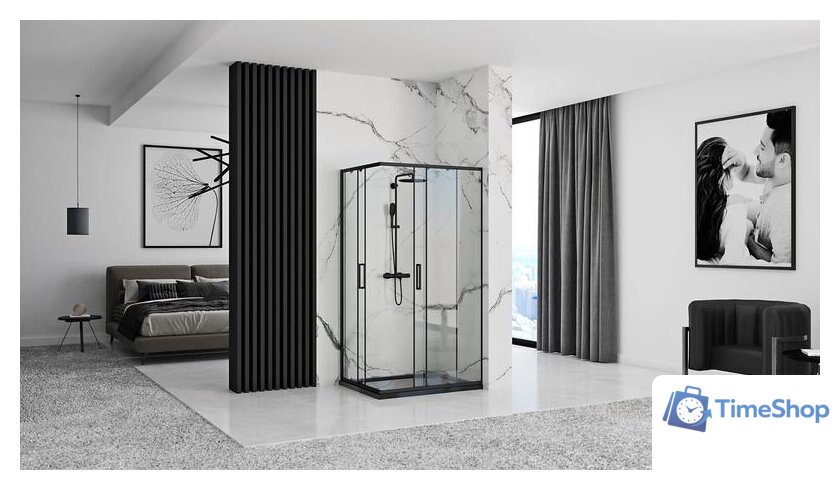 Душевой уголок Rea Punto 100x80 (черный/прозрачное стекло) - Изображение №4 — Интернет-магазин Time-Shop