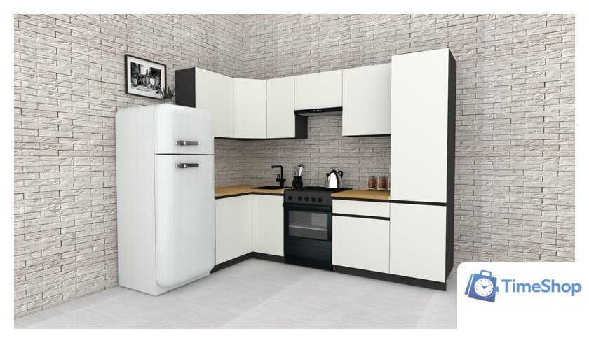 Готовая кухня ВерсоМебель Эко-7 1.2x2.6 левая (белый фасадный/ст.золотистый дуб) - Изображение №1 — Интернет-магазин Time-Shop