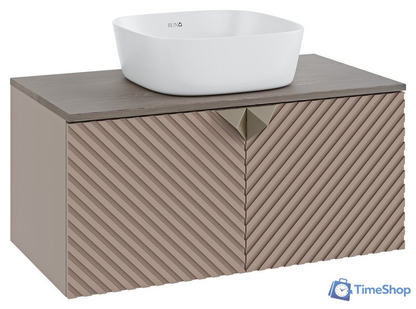  Runo Тумба под умывальник Runo Андорра 85 (подвесная, кашемир серый/дуб какао) - Изображение №1 — Интернет-магазин Time-Shop