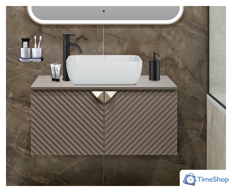  Runo Тумба под умывальник Runo Андорра 85 (подвесная, кашемир серый/дуб какао) - Изображение №3 — Интернет-магазин Time-Shop