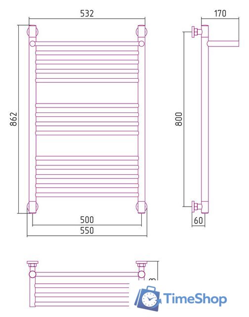 Полотенцесушитель Сунержа Богема с полкой+ 800x500 00-0223-8050 - Изображение №3 — Интернет-магазин Time-Shop