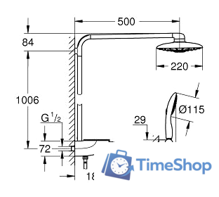 Душевая система  Grohe Rainshower System SmartControl 360 DUO 26250000 - Изображение №2 — Интернет-магазин Time-Shop