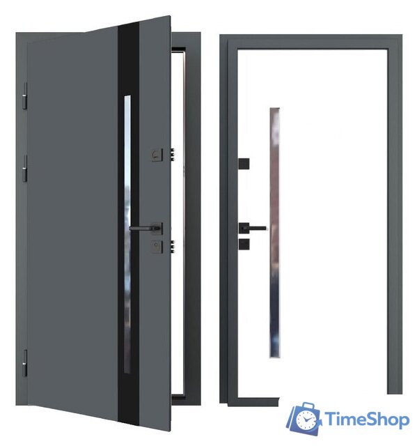 Металлическая дверь Guard Inox Black 2 96x205 (левая, Ral 7016/экосатин белый) - Изображение №1 — Интернет-магазин Time-Shop