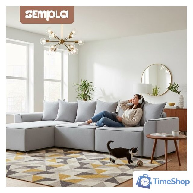 Угловой диван Sempla Монреаль 4 (вертикаль серый/мора серый/велютто темно-серый) - Изображение №5 — Интернет-магазин Time-Shop