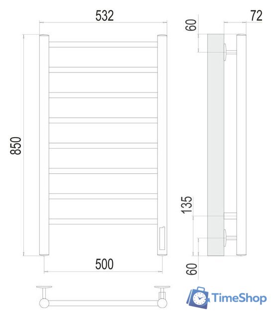 Полотенцесушитель TERMINUS Аврора П8 500х850 (сатин, Quick Touch) - Изображение №3 — Интернет-магазин Time-Shop