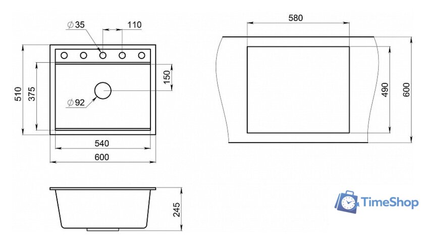 Кухонная мойка Granula KS-6003 (алюминиум) - Изображение №4 — Интернет-магазин Time-Shop