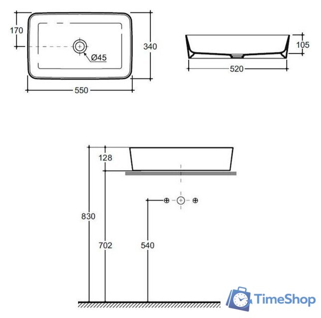 Умывальник Керамин Плаза 55 ФС (белый фаянс) - Изображение №3 — Интернет-магазин Time-Shop
