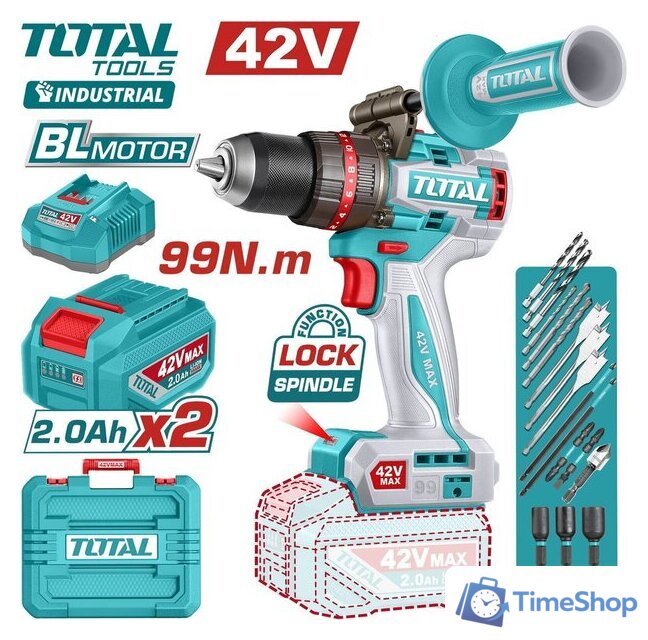 Ударная дрель-шуруповерт Total TIDLI429982 (с 2-мя АКБ, кейс) - Изображение №1 — Интернет-магазин Time-Shop