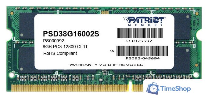 Оперативная память Patriot Signature 8GB DDR3 SO-DIMM PC3-12800 (PSD38G16002S) - Изображение №1 — Интернет-магазин Time-Shop