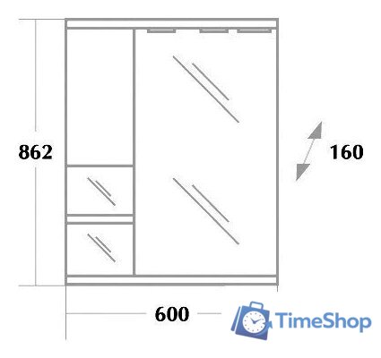 Onika Шкаф с зеркалом Элита 60.01 206020 - Изображение №2 — Интернет-магазин Time-Shop