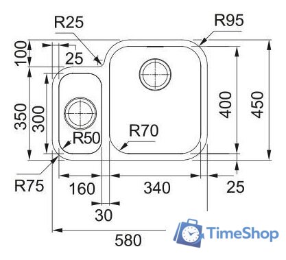 Кухонная мойка Franke Smart SRX 160-34-16 122.0739.169 (нержавеющая сталь) - Изображение №2 — Интернет-магазин Time-Shop
