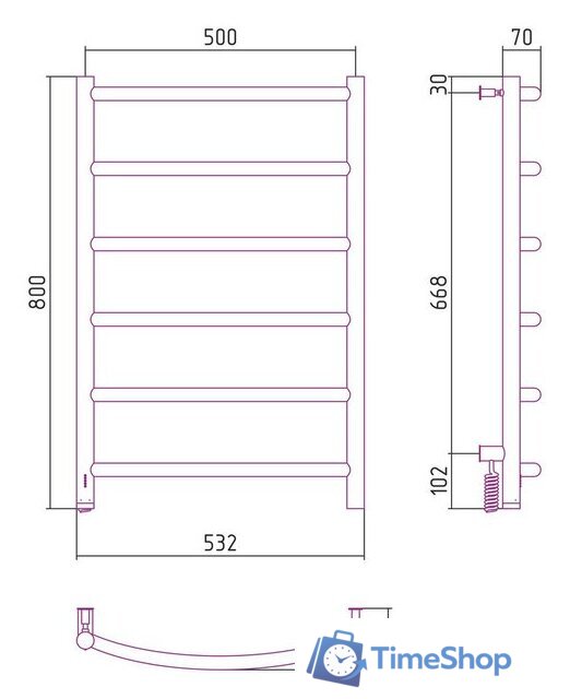 Полотенцесушитель Сунержа Галант 4.0 800х500 МЭМ левый 00-0830-8050 - Изображение №4 — Интернет-магазин Time-Shop