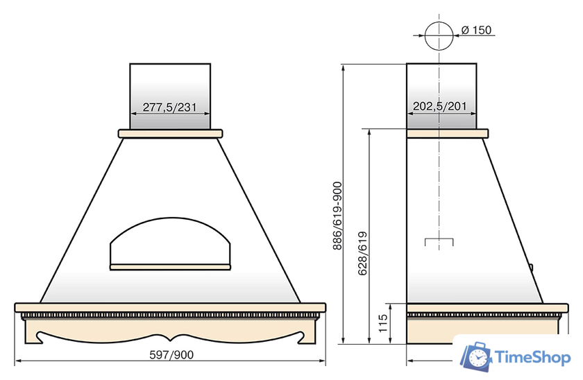 Кухонная вытяжка Elikor Бельведер 60П-650-П3Д (бежевый/дуб неокрашенный) - Изображение №2 — Интернет-магазин Time-Shop