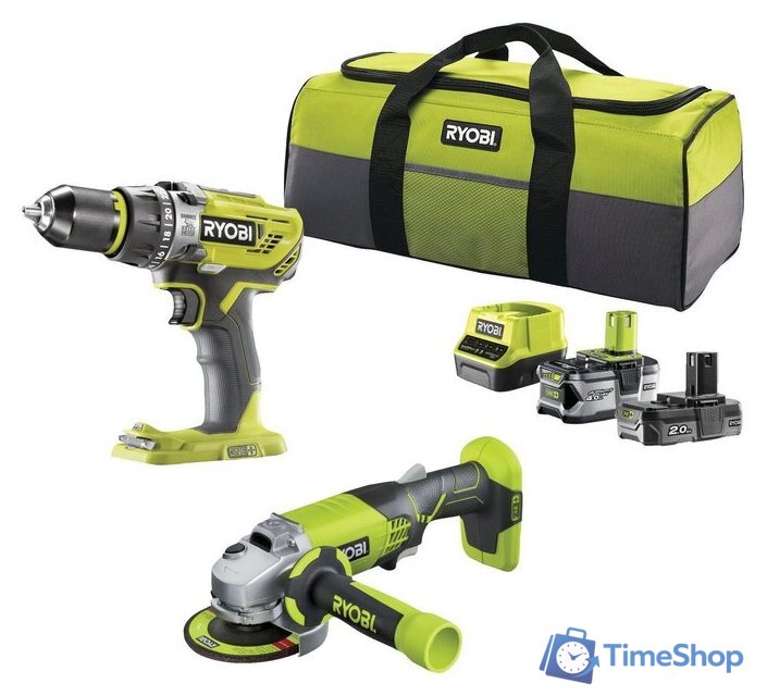  Ryobi R18PDAG-242S 5133003842 (шуруповерт, болгарка, 2 АКБ, сумка) - Изображение №1 — Интернет-магазин Time-Shop