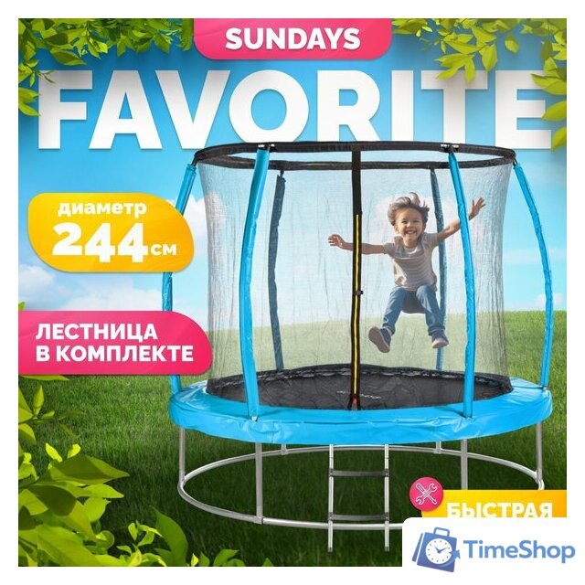 Батут Sundays Favorite Premium 8FT (голубой, с сеткой, с лестницей) - Изображение №1 — Интернет-магазин Time-Shop