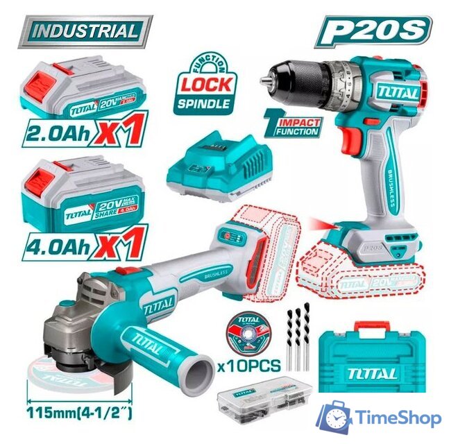  Total TCKLI20273 (шуруповерт, болгарка, 2 АКБ, кейс) - Изображение №1 — Интернет-магазин Time-Shop