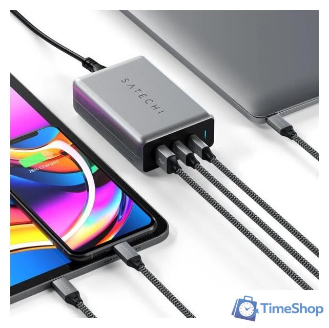 Сетевое зарядное Satechi 100W Type-C PD Compact GAN Charger ST-TC100GM-EU (европейская вилка) - Изображение №4 — Интернет-магазин Time-Shop