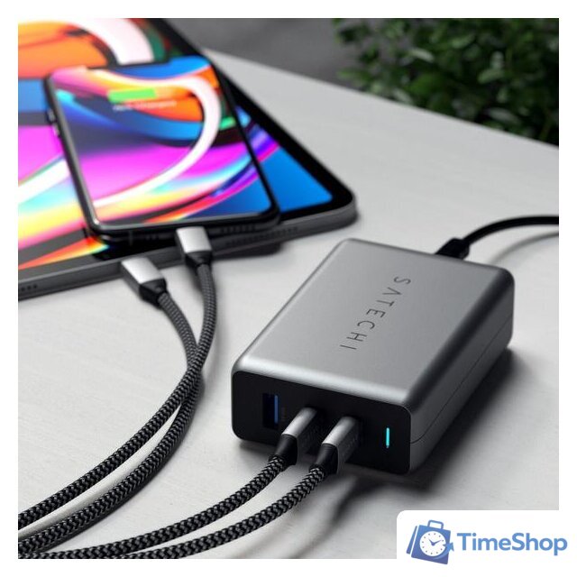 Сетевое зарядное Satechi 100W Type-C PD Compact GAN Charger ST-TC100GM-EU (европейская вилка) - Изображение №6 — Интернет-магазин Time-Shop
