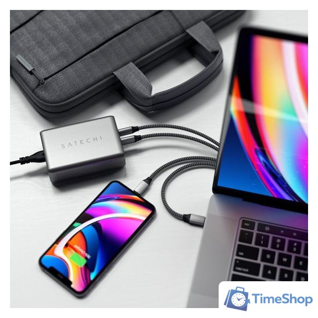 Сетевое зарядное Satechi 100W Type-C PD Compact GAN Charger ST-TC100GM-EU (европейская вилка) - Изображение №5 — Интернет-магазин Time-Shop