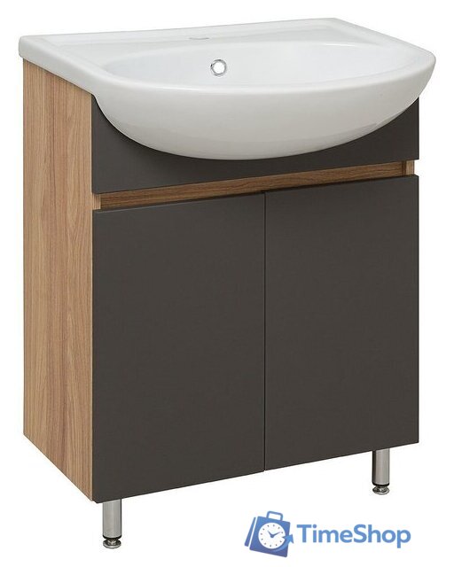  Runo Тумба с умывальником Лада 60 + Уют 60 (напольная, дуб/графит) - Изображение №2 — Интернет-магазин Time-Shop