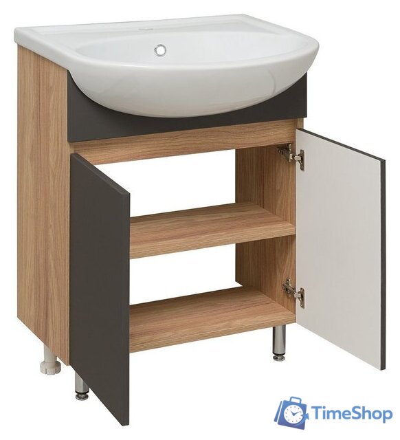  Runo Тумба с умывальником Лада 60 + Уют 60 (напольная, дуб/графит) - Изображение №3 — Интернет-магазин Time-Shop