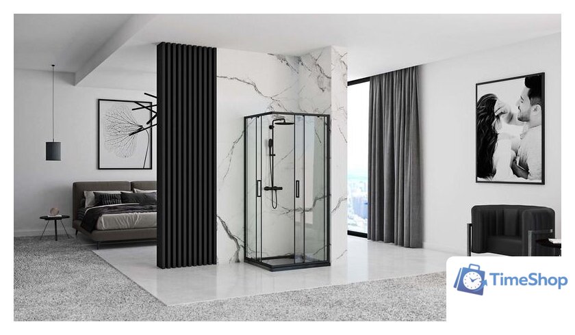 Душевой уголок Rea Punto 90x90 (черный/прозрачное стекло) - Изображение №5 — Интернет-магазин Time-Shop