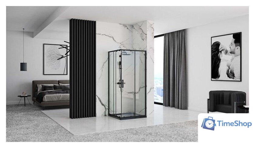 Душевой уголок Rea Punto 90x90 (черный/прозрачное стекло) - Изображение №4 — Интернет-магазин Time-Shop