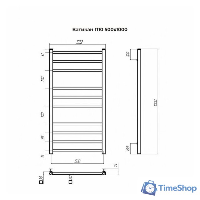 Полотенцесушитель TERMINUS Ватикан П10 500x1000 (хром) - Изображение №3 — Интернет-магазин Time-Shop