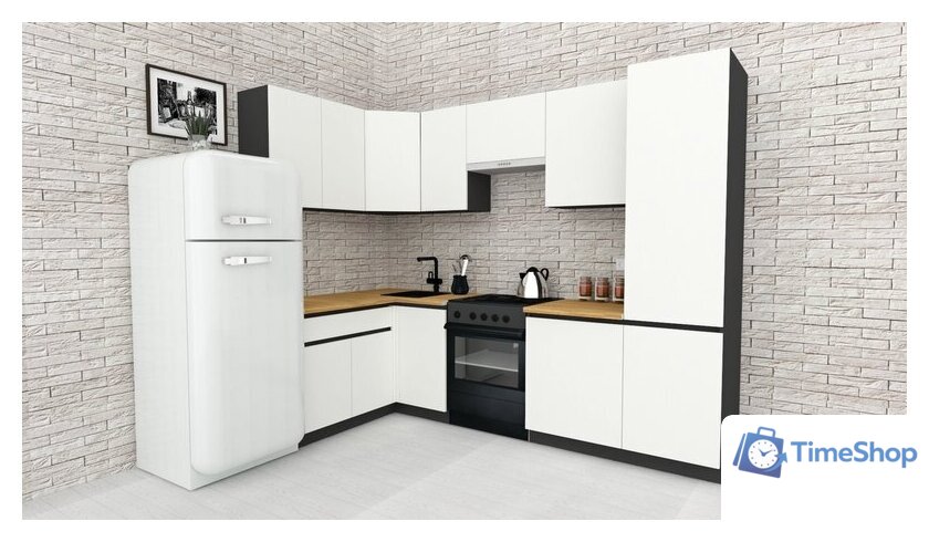 Готовая кухня ВерсоМебель Эко-8 1.4x2.7 левая (белый фасадный/ст.золотистый дуб) - Изображение №1 — Интернет-магазин Time-Shop