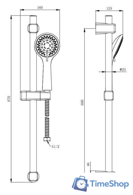 Душевой гарнитур  Aquanika Basic AQB01CR - Изображение №2 — Интернет-магазин Time-Shop