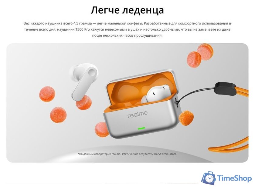 Наушники Realme Buds T500 Pro (белый/серебристый) - Изображение №9 — Интернет-магазин Time-Shop