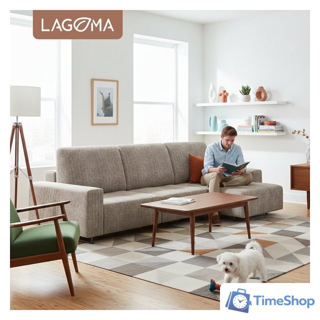 Угловой диван Lagoma Селкеа ШП 1000 + 1000 + оттоманка левый (Elle Russo/черный муар) - Изображение №5 — Интернет-магазин Time-Shop